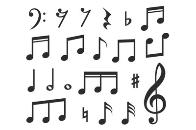 Music notes. Musical melody black note icons. Modern graphic elements