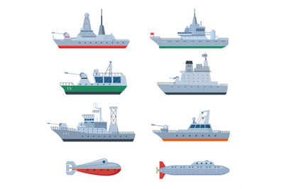 Military boats. Combatant warship, security frigate. Isolated naval de