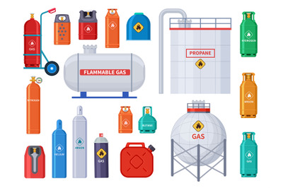 Gas storage. Oxygen, oil cylinders tank and containers. Home and indus