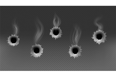 Bullet holes. Shoot gun, smoke effect or criminal illustration. Isolat