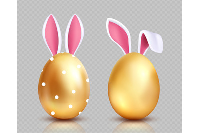 Easter eggs. Golden egg hunting&2C; bunny ears. Isolated realistic spring