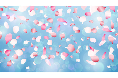 Flying petals. Spring romantic falling petal illustration. Blossom sak