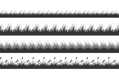 Grass borders. Planted meadow silhouette background. Isolated horizont