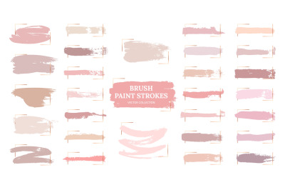 Pastel brush strokes. Creative spots, gold frames and pink palette sam