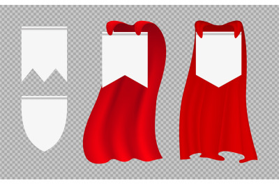 Red hero cape. Fashion costumes and banner blanks. leadership signs&2C; m