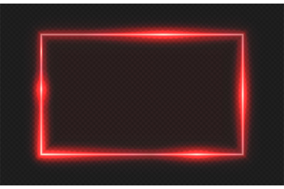 Red neon frame. Lighting banner on transparent background. Isolated gl