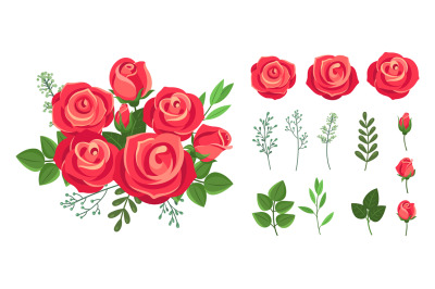 Red roses bouquet. Wedding flowers decoration. Vintage isolated floris