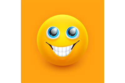 Smile emoji face. Cute eyes&2C; emoticon symbol sticker. Happy white teet