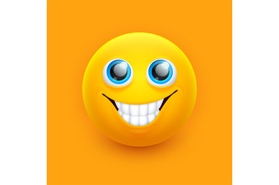 Smile emoji face. Cute eyes, emoticon symbol sticker. Happy white teet