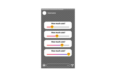 Social media slider. Polls interface template. Emoji sliders with hear