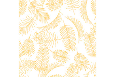 Tropical leaves sketch pattern. Hand drawn gold palm tree foliage back