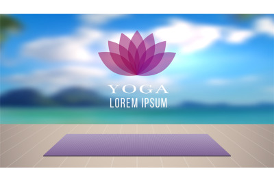 Yoga background. Meditation relaxation place with carpet on wood floor