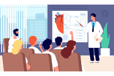 Medical conference. Doctor showing heart&2C; physician training. Lecture&2C;