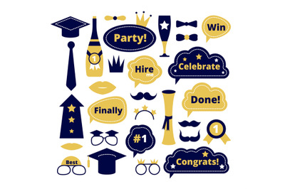 Graduation photo booth. School party props. Graduate funny sticker, sp