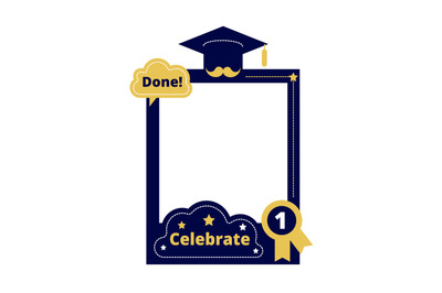 Graduation party. Photo frame props, selfie sticker. Celebration cerem