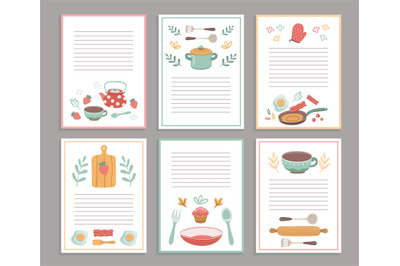 Recipe cards. Culinary book blank pages. Cookbook stickers&2C; cute home