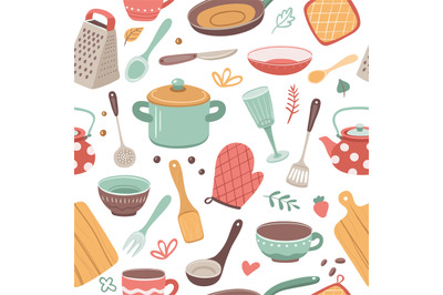 Kitchen pattern. Utensil, scandinavian cooking background. Kitchenware