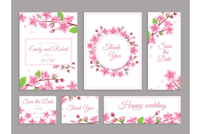 Sakura cards. Cherry blossom wedding invitation. Pink japanese chinese