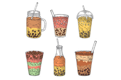 Bubble tea. Taiwan dessert cup. Fruit milk, smoothie or mocha drinks.