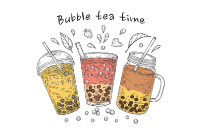 Bubble tea poster. Brown pearl coffee&2C; famous sweet drinks. Popular as