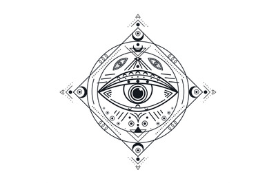 All seeing eye. Black illuminati symbol, providence eyed emblem. Isola