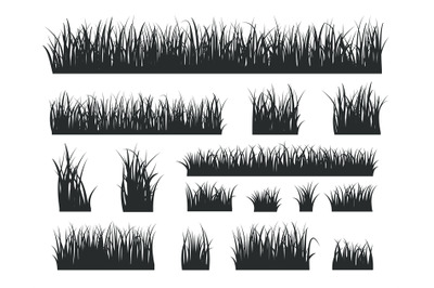 Grass silhouettes. Black tufts forest lawns. Isolated natural herbal f