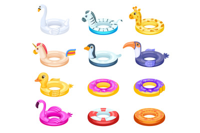 Rubber rings. Swimming ring, inflatable lifesaver for pool. Isolated s