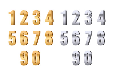 3d numbers. Gold silver digits, stylish beauty font elements. Glitter