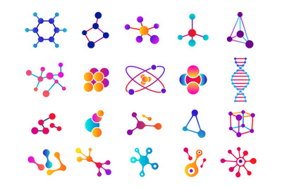 Connected molecules. Biology elements, abstract molecular shapes. Biot