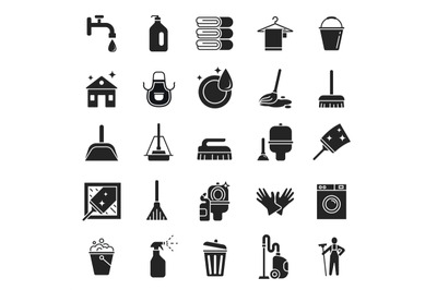 Cleaning service icons. Clean equipment, quality maid household. House