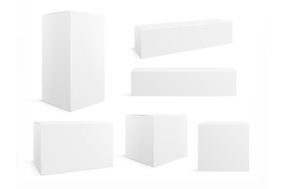 Packaging box. White boxes pack&2C; 3d packages for products. Isolated me