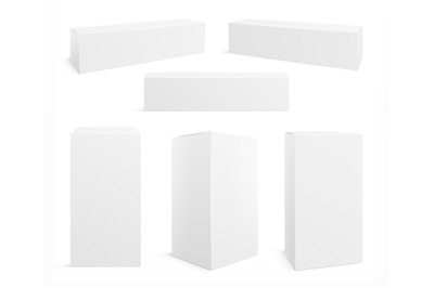 Realistic white box. Cosmetics packaging mockup&2C; isolated paper packs.