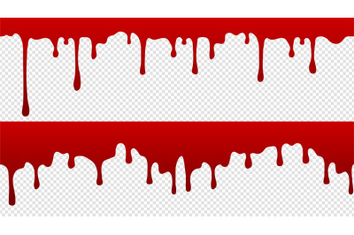 Dripping blood pattern. Isolated flowing red paint with drops borders.