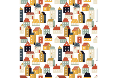 House pattern. Tiny city, cute scandinavian background with homes. Cou