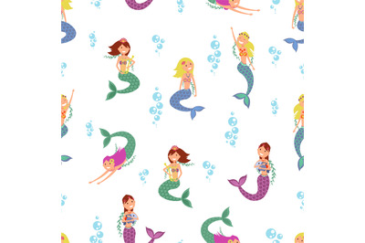 Mermaid pattern. Child mermaids artwork for clothes. Pretty magic unde