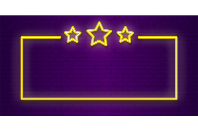 Neon stars frame. Lighting transparent color winner banner. Light effe