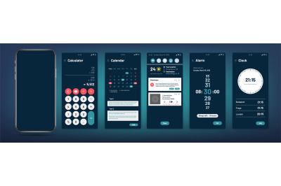 Phone interface. Modern mobile application template. Calendar&2C; clock&2C;