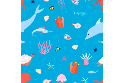 Sea animal pattern. marine life baby background. Cute cartoon octopus