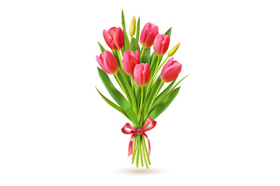 Tulips bouquet. Realistic 3d spring holland flowers for international