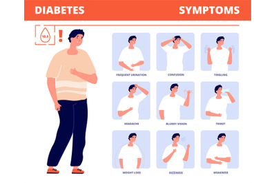 Diabetes symptoms. Disease infographic&2C; diabetic prevention health. Gl