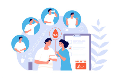 Diabetes mellitus. Glucose blood test. Insulin&2C; sugar meters and disea