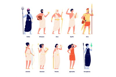 Greek gods. Mythology goddess collection. Cartoon olympians, zeus aphr