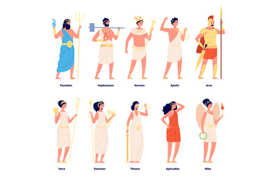 Greek mythology. Olympian gods, goddess. Roman myths characters. Isola