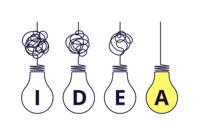 Light bulbs idea concept. Simplify complexity, graphic of problem solu