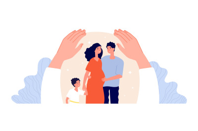 Family protection. Children adult support, patient protected. Hand hug