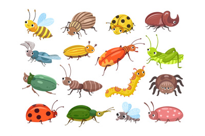 Cartoon beetle. Funny smiling bugs, children beetles. Happy insects, l