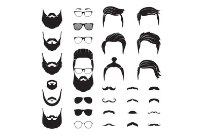 Hipster man. Male beard, mustache hair. Isolated man face with glasses