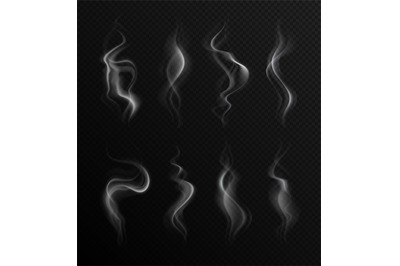 Realistic smoke. Steam collection transparent backdrop. Natural grey f