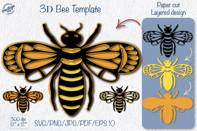 Bee SVG layered 3D template for Cricut project