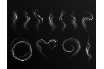 Realistic steam effect. Heart shaped smoke. Air wind fog, hot swirl of